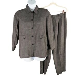 C.B. Collections Petites Vintage 2 Piece Pant Suit Set Gray Textured Size 12/14